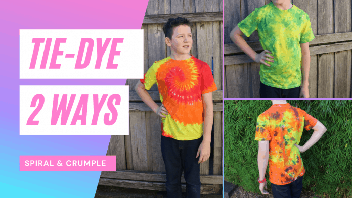 2 Crumple Tie Dye Patterns And A Tie Dye Spiral By My 12 Year Old Dye Diy How To Tie Dye At Home