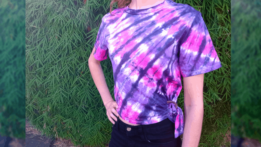 Tie-dyed stripes - pink and purple on a cropped t-shirt