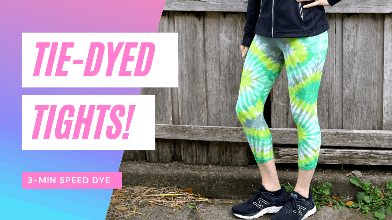 Tie-dyed leggings woman's running tights green zig-zag