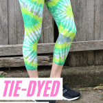 Tie-dyed leggings woman's running tights green zig-zag