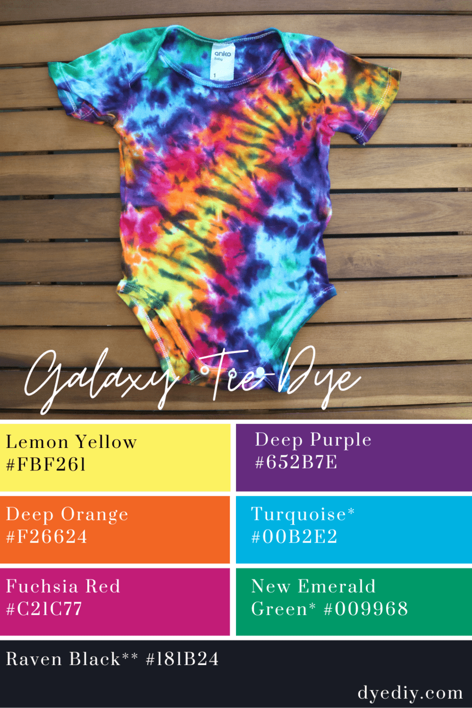 Rainbow galaxy tie-dyed baby onesie dye palette