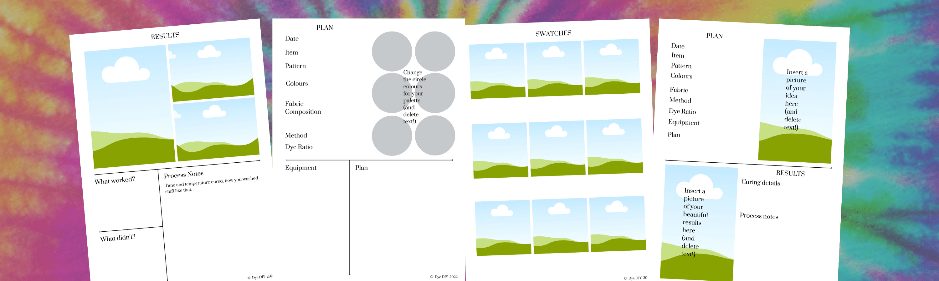 Mock up of free tie-dye journal pages