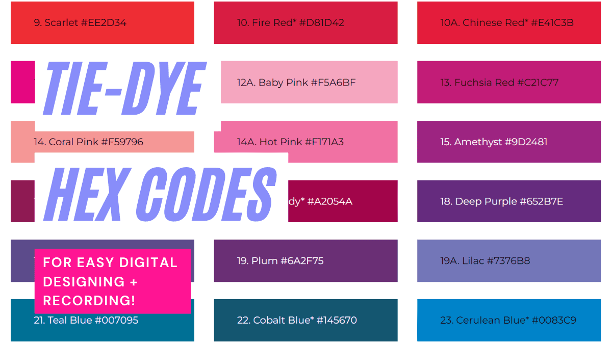 Procion tie-dye hex codes for dye design