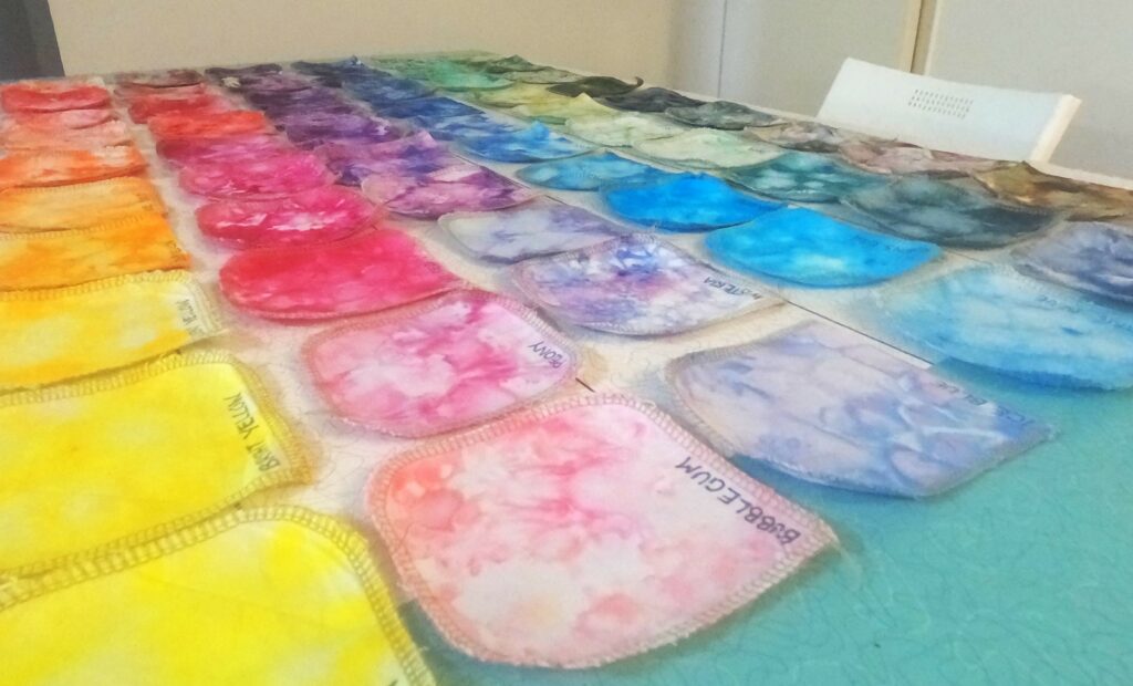 Ice-dyed swatches from one corner